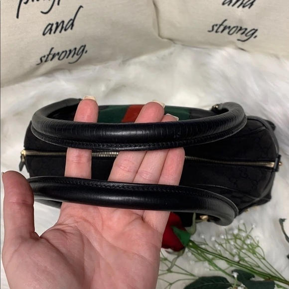 GUCCI HORSE-BIT RACING STRIPE GG MONOGRAM CANVAS & LEATHER BAG - Picture 2 of 12